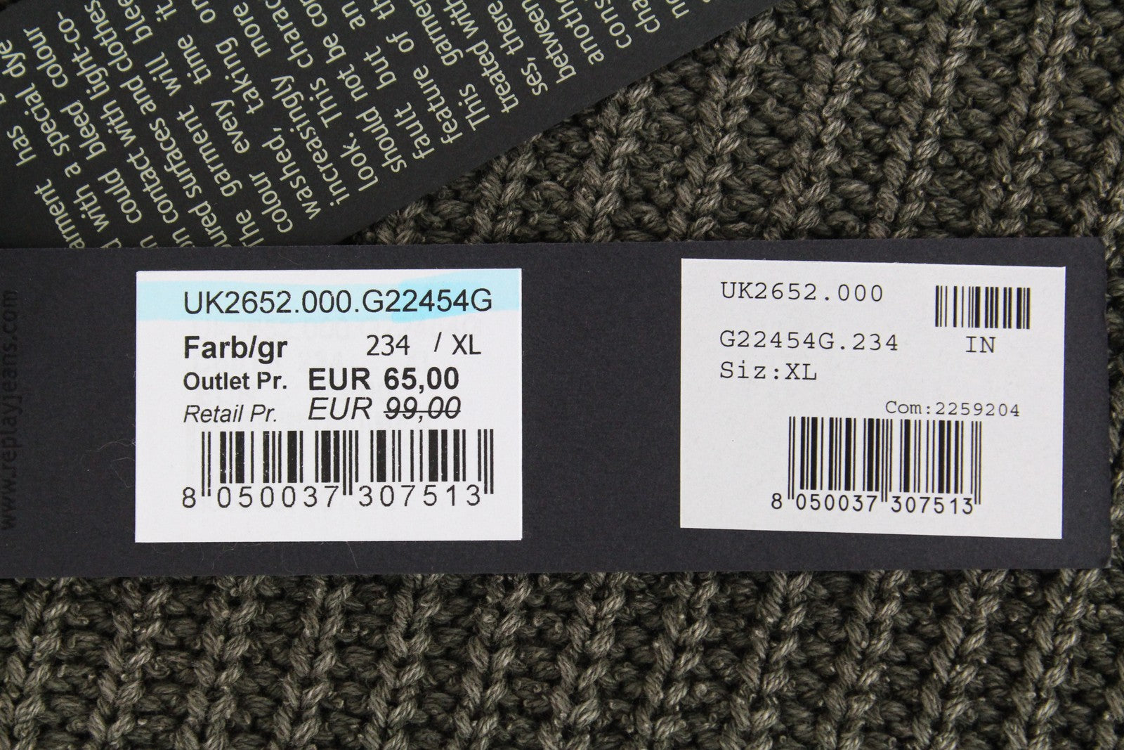 REPLAY Mens XL Green Jumper Cotton Long Sleeve Ripped Casual Knitted Sweater