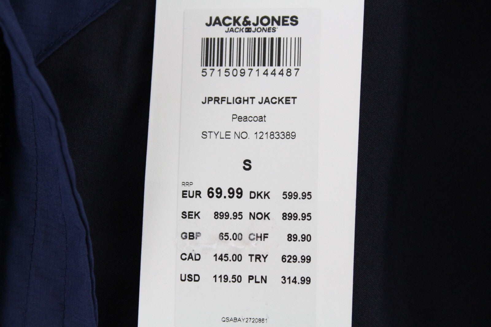 JACK&JONES Jprflight Mens Jacket S Blue Zipped Long Sleeve Lightweight