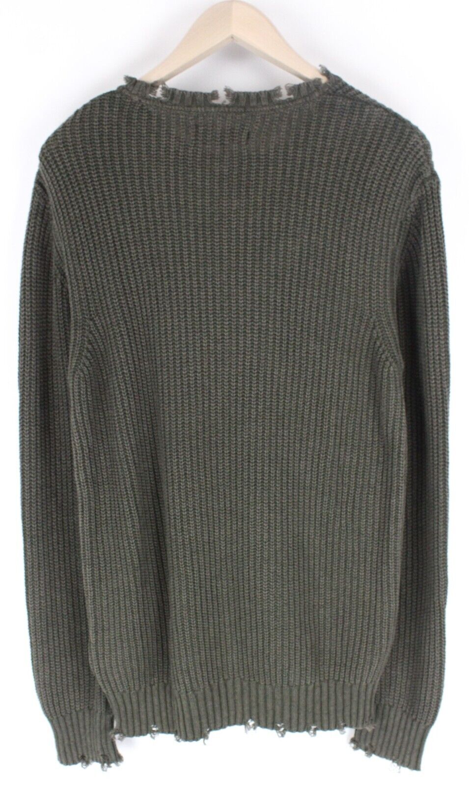 REPLAY Mens XL Green Jumper Ripped Cotton Knitted Long Sleeve Sweater Casual