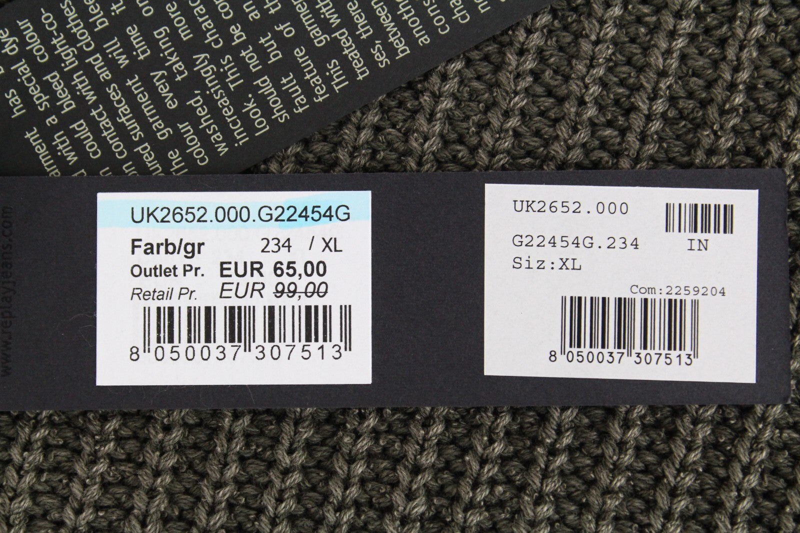 REPLAY Mens XL Green Jumper Ripped Cotton Knitted Long Sleeve Sweater Casual