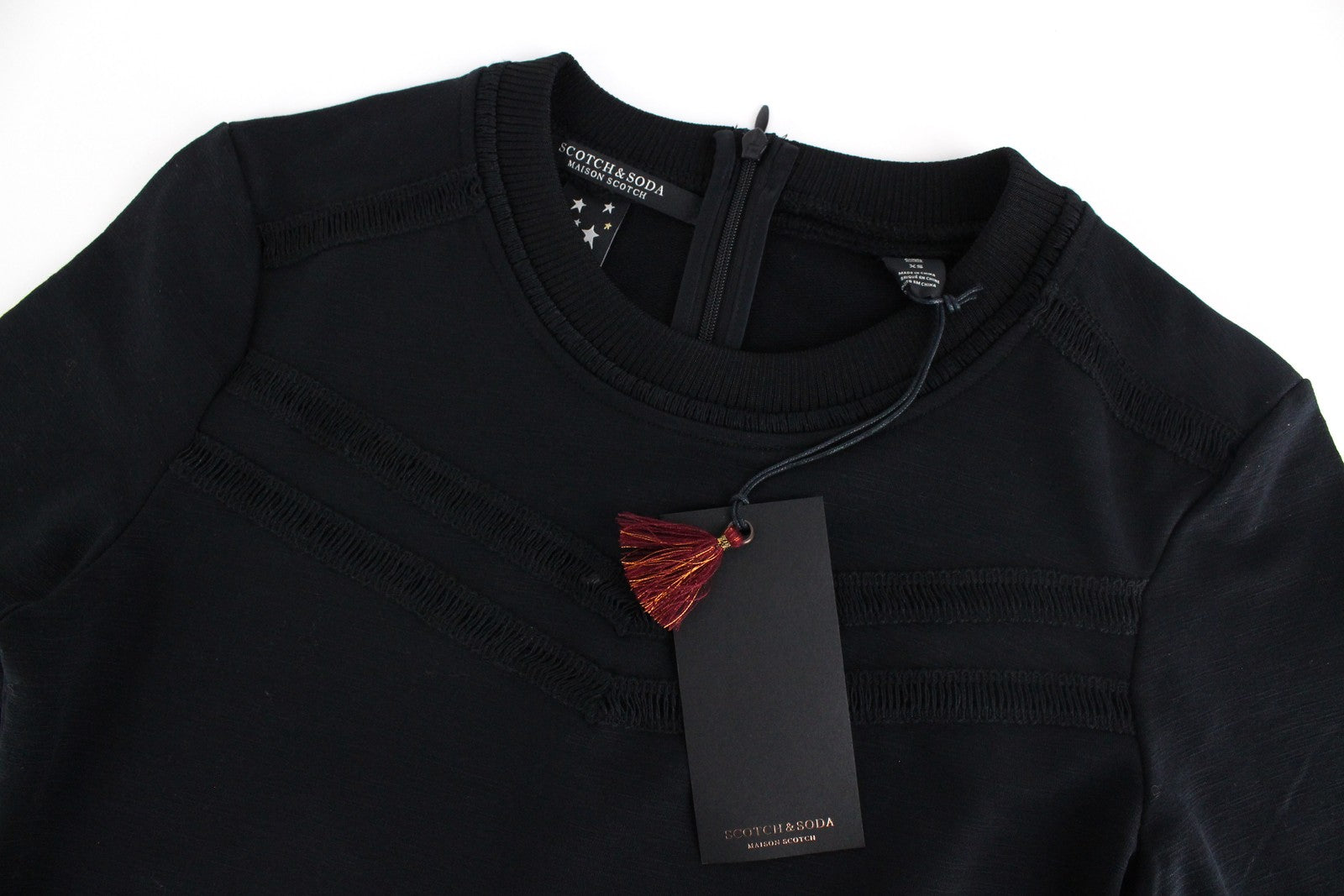 MAISON SCOTCH Womens Dress XS Black Cotton Blend Stretchy Short Long Sleeved