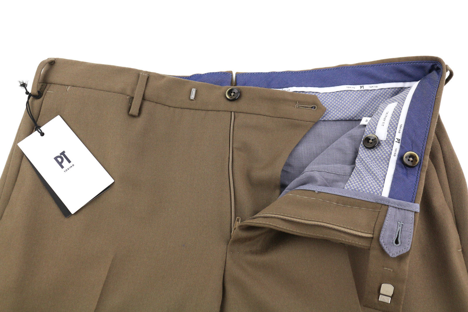 PT TORINO Skinny Fit Men Trousers 48 W32 Brown Fleece Wool Blend Zip Fly Casual