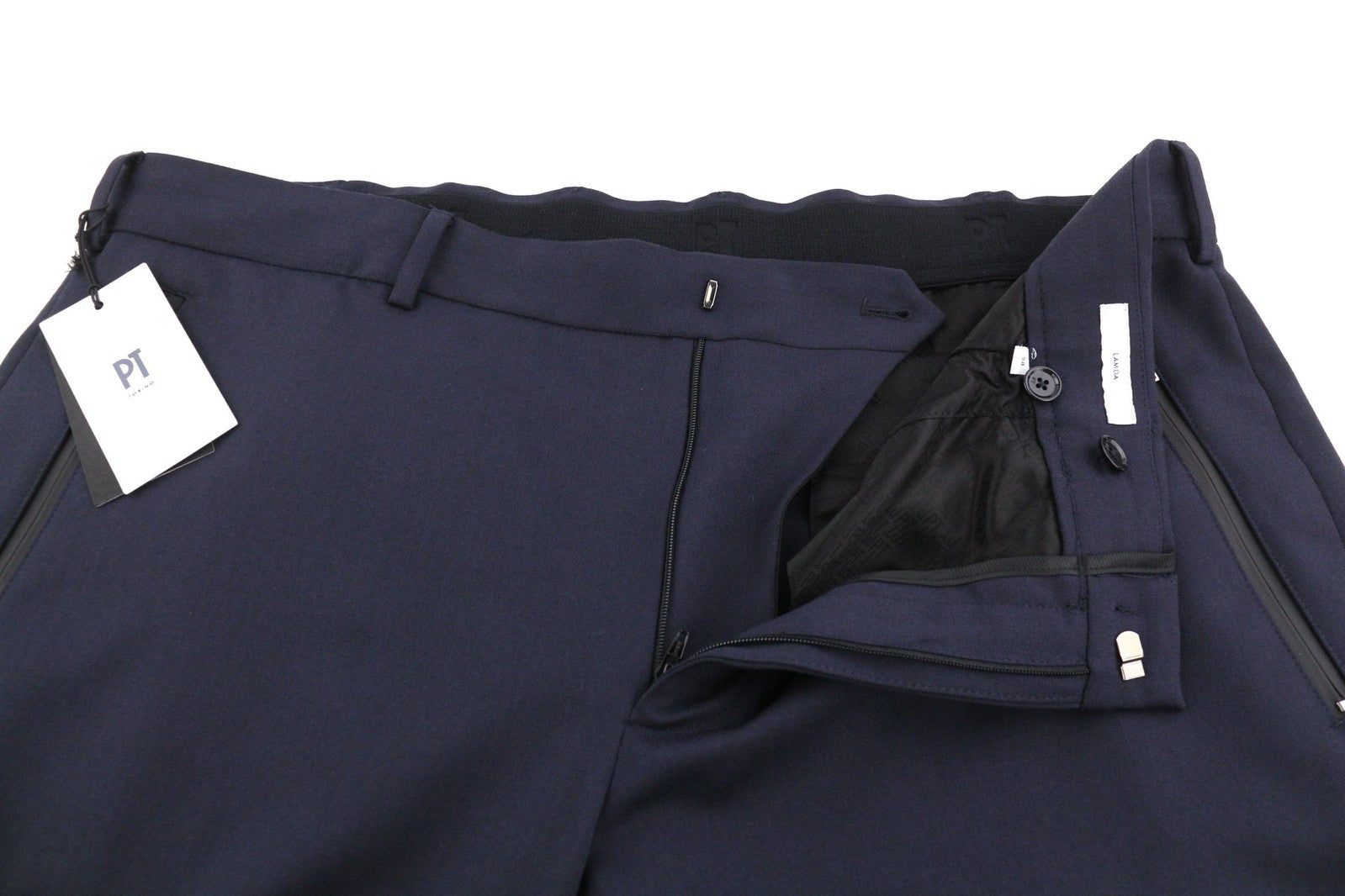 PT TORINO Lamda Men Trousers 58 W40 Fleece Wool Blend Zipper Tapered Fit Dark