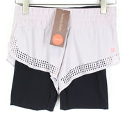 SWEATY BETTY Aerial 2in1 Women's Shorts XS Purple Black Stretch Layered Gym