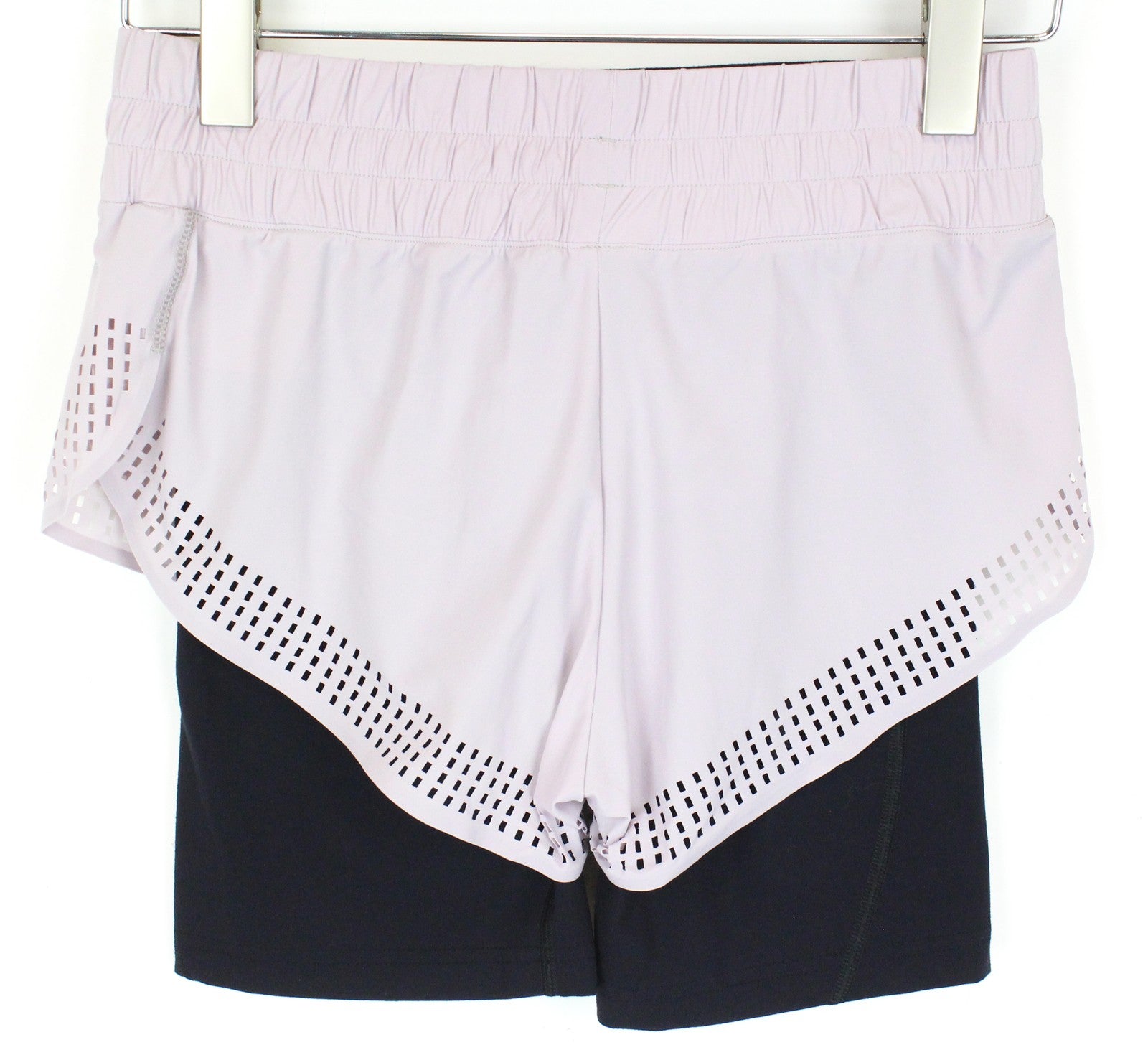 SWEATY BETTY Aerial 2in1 Women's Shorts XS Purple Black Stretch Layered Gym