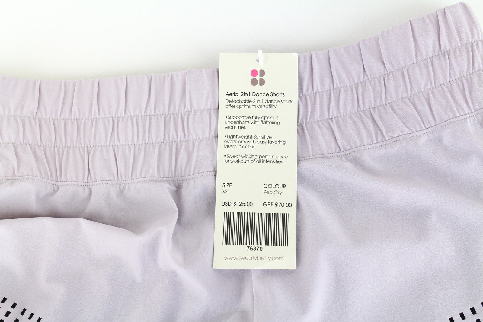 SWEATY BETTY Aerial 2in1 Women's Shorts XS Purple Black Stretch Layered Gym