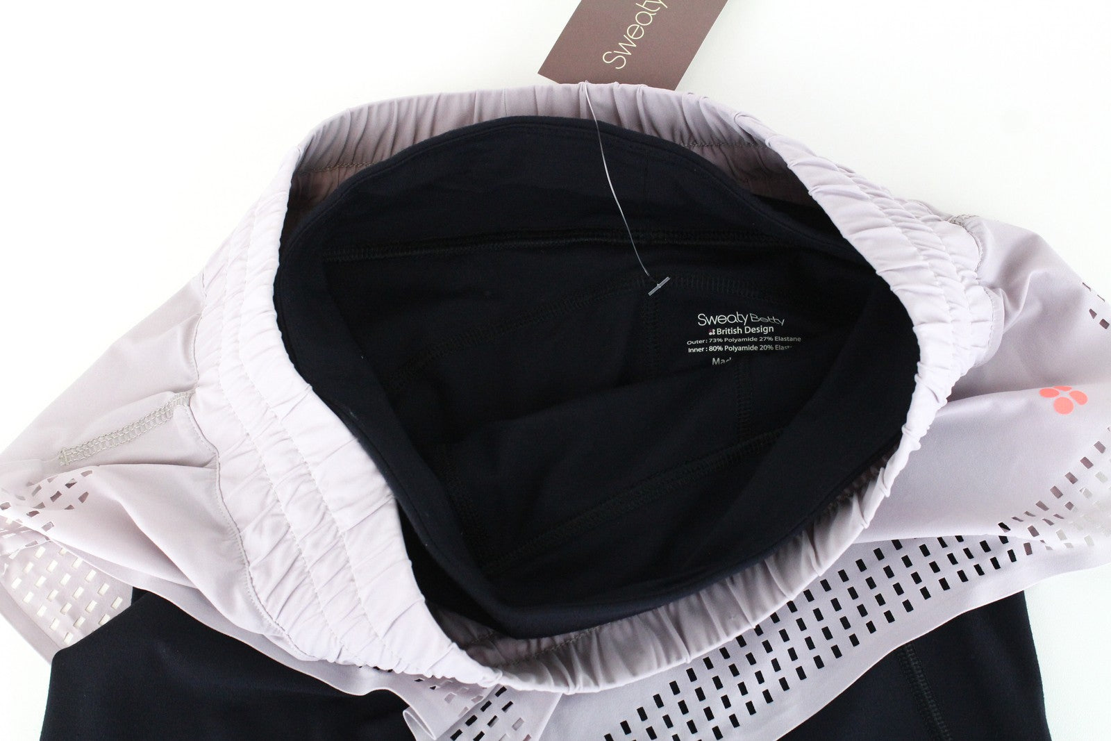 SWEATY BETTY Aerial 2in1 Women's Shorts XS Purple Black Stretch Layered Gym