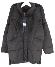 REPLAY Womens Jacket M Dark Brown Hooded Padded Zip Snaps Long Sleeves RRP€249