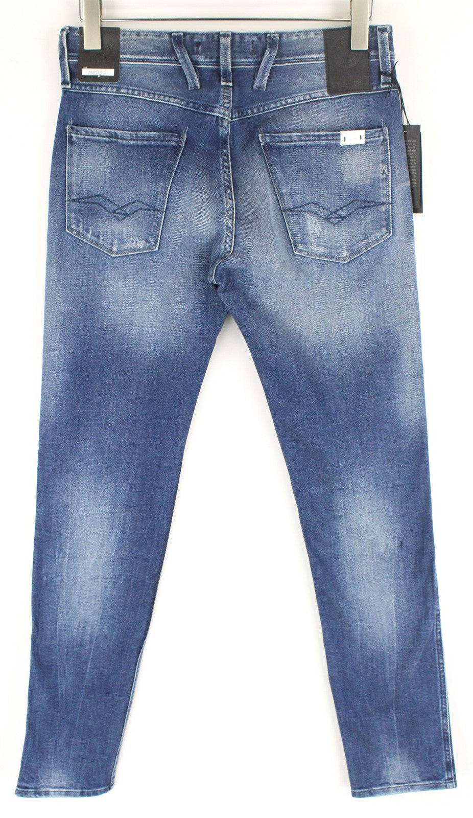 REPLAY Anbass Mens Jeans W30/L34 Blue Washed Cotton Slim  Stretchy Ripped