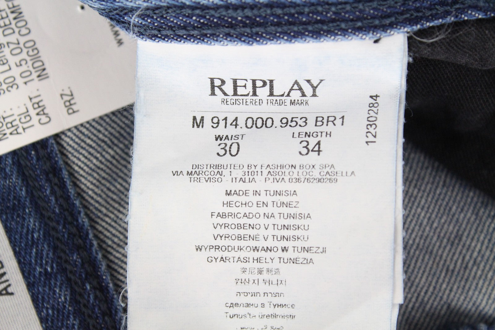 REPLAY Anbass Mens Jeans W30/L34 Blue Washed Cotton Slim  Stretchy Ripped