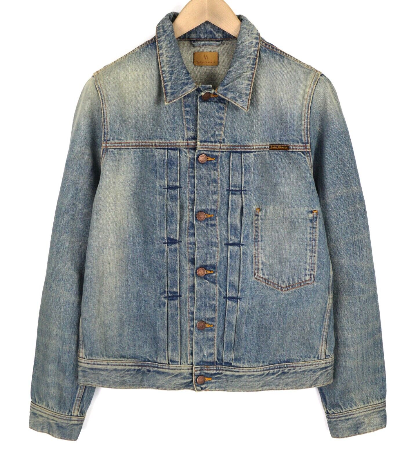 NUDIE Sonny Men Jacket M Steel Indigo Washed Blue Buttoned Neck Pockets