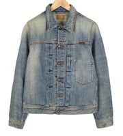 NUDIE Sonny Men Jacket M Steel Indigo Washed Blue Buttoned Neck Pockets