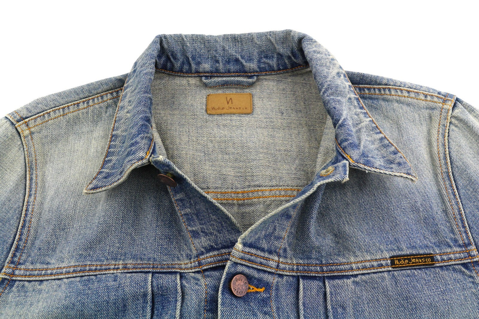 NUDIE Sonny Men Jacket M Steel Indigo Washed Blue Buttoned Neck Pockets