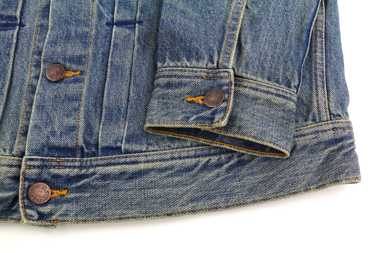 NUDIE Sonny Men Jacket M Steel Indigo Washed Blue Buttoned Neck Pockets