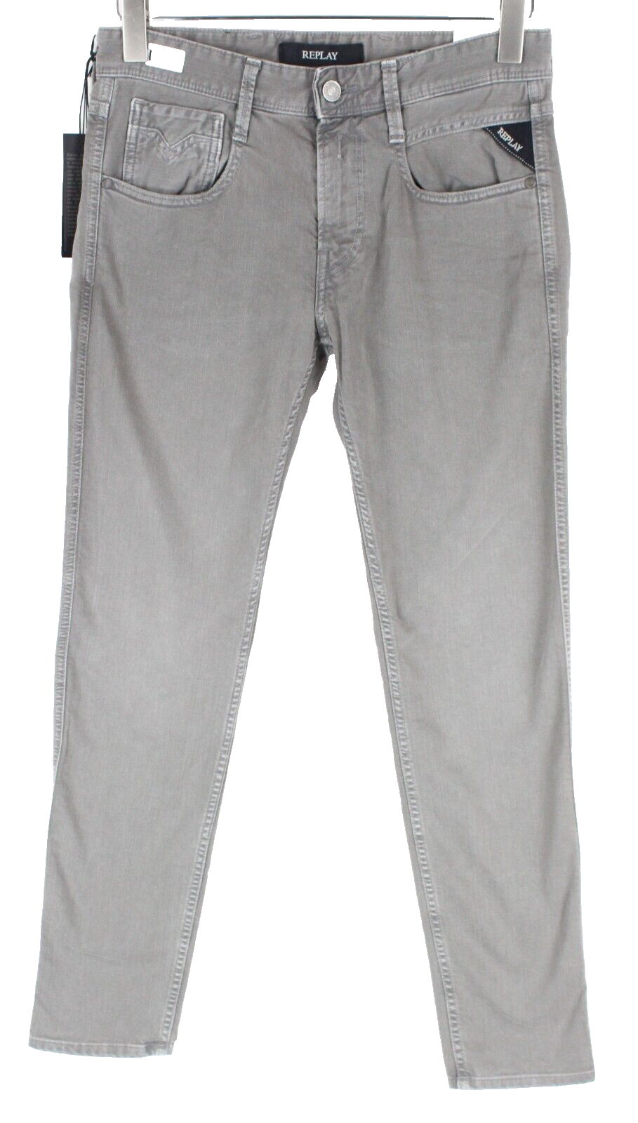 REPLAY Anbass Mens Jeans W30/L34 Grey Slim  Cotton Denim Washed 5-Pocket