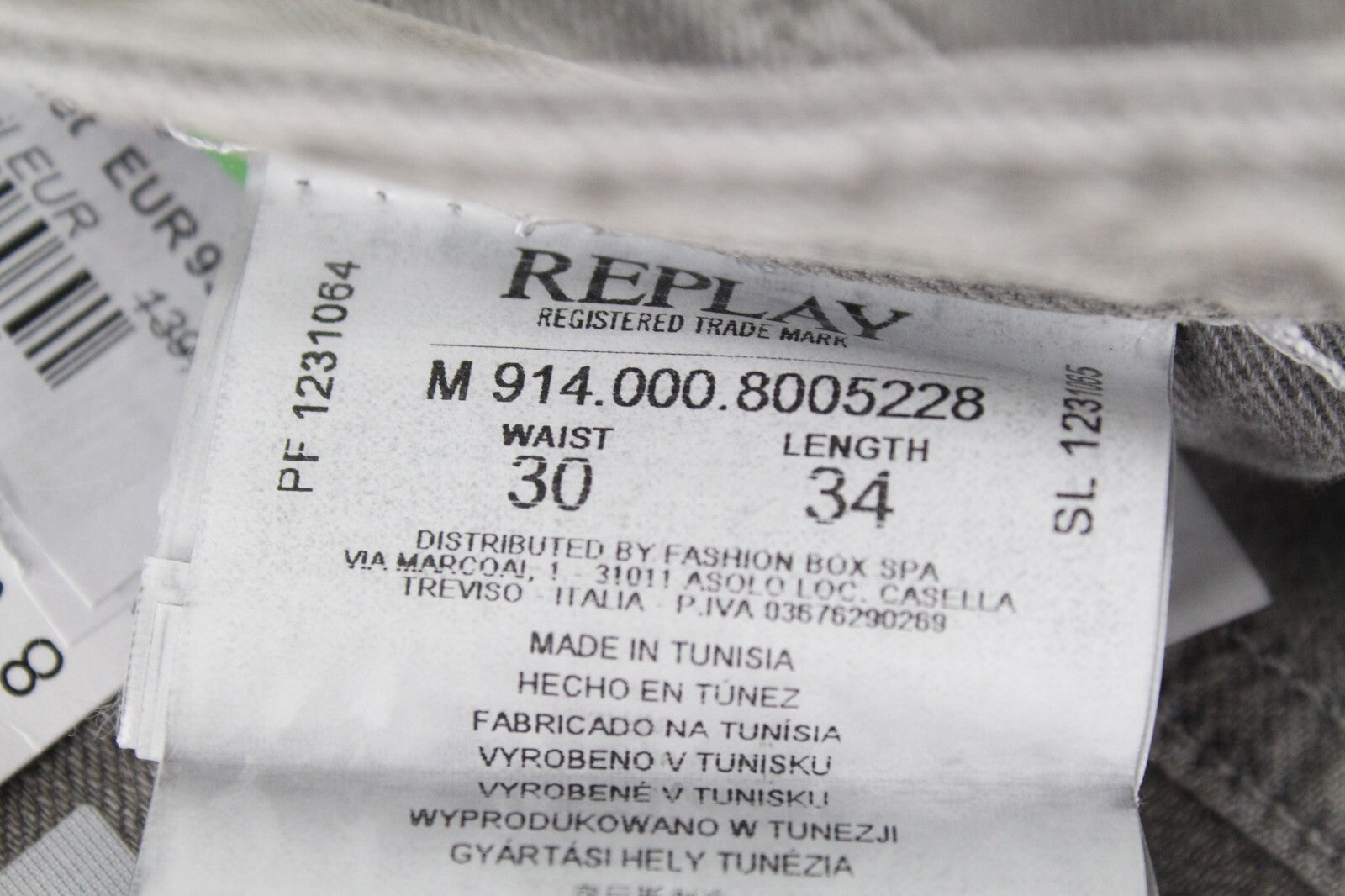 REPLAY Anbass Mens Jeans W30/L34 Grey Slim  Cotton Denim Washed 5-Pocket