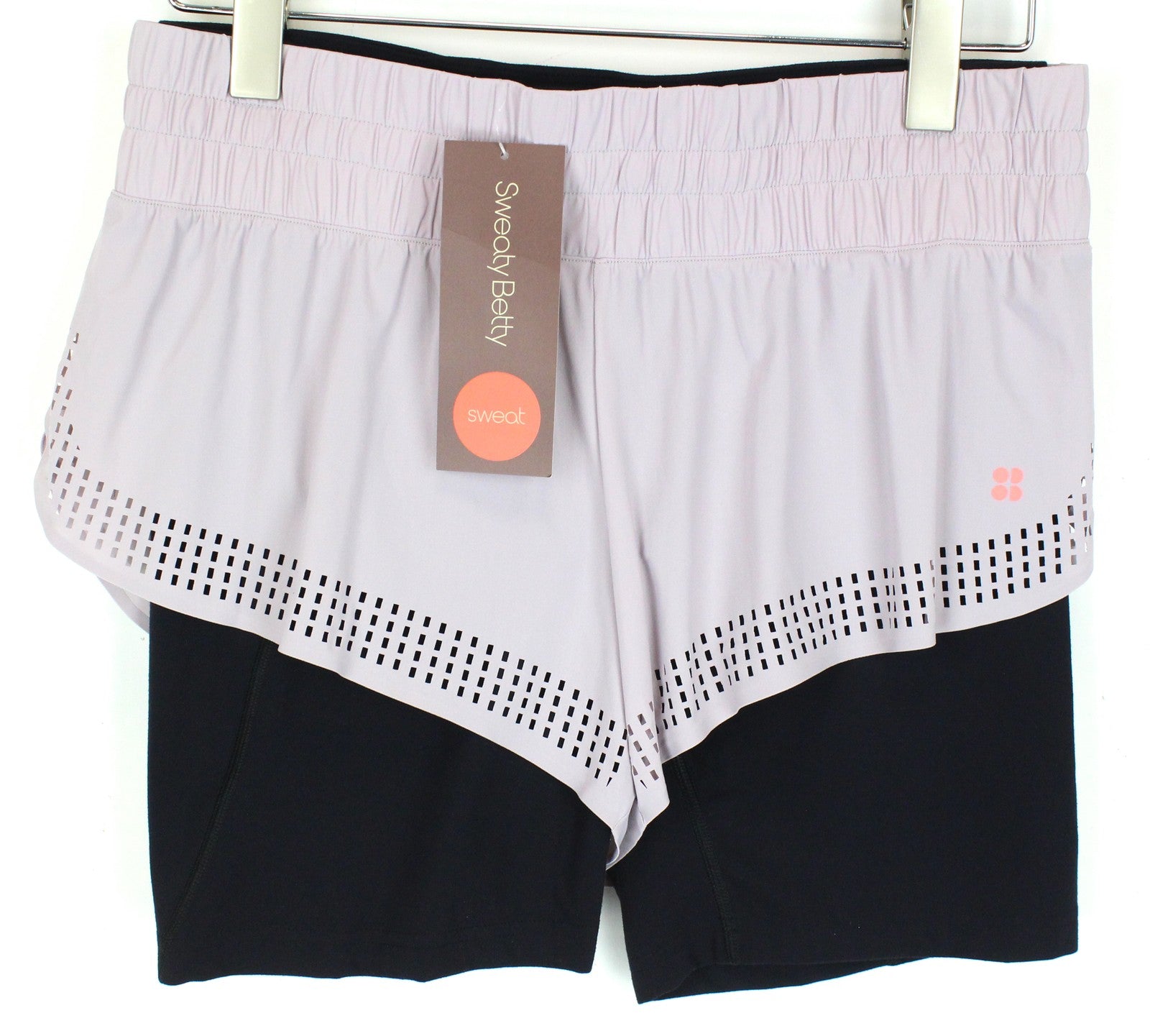 SWEATY BETTY Aerial 2in1 Women's Shorts L Purple Black Sports Logo Stretch