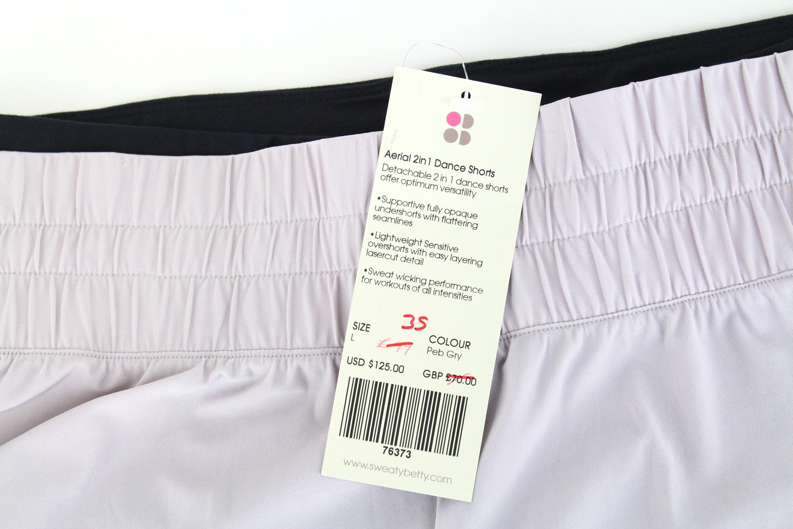 SWEATY BETTY Aerial 2in1 Women's Shorts L Purple Black Sports Logo Stretch