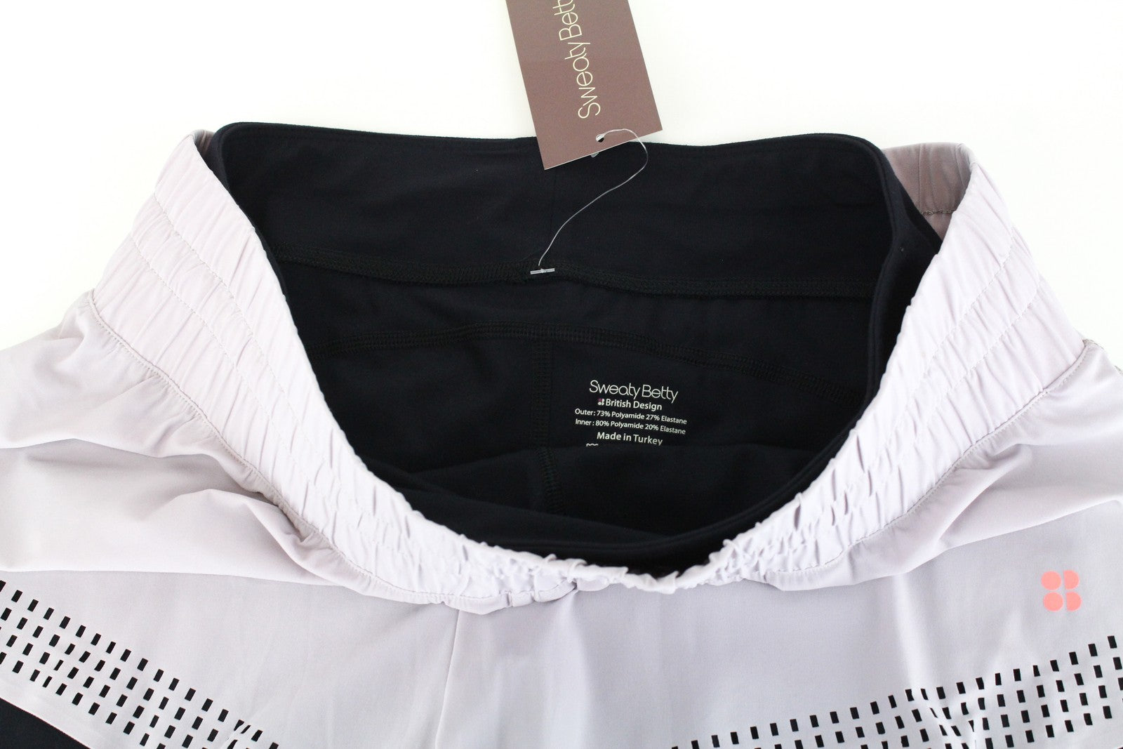 SWEATY BETTY Aerial 2in1 Women's Shorts L Purple Black Sports Logo Stretch