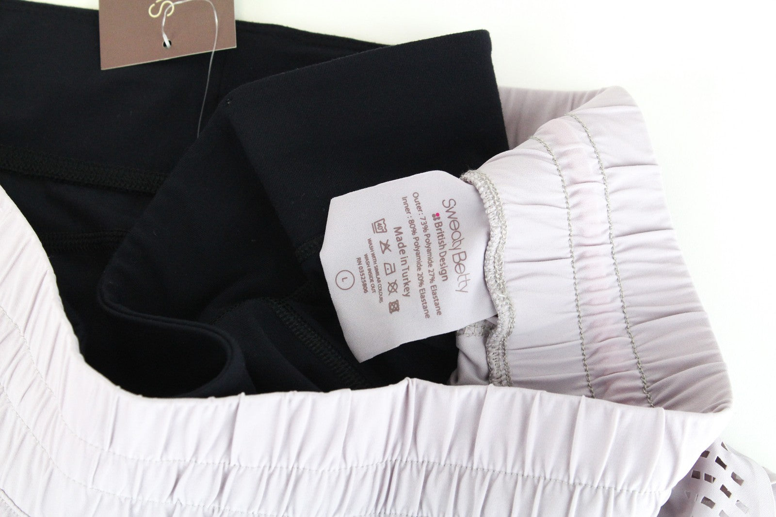 SWEATY BETTY Aerial 2in1 Women's Shorts L Purple Black Sports Logo Stretch