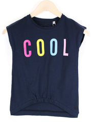 TOM TAILOR Girls T-Shirt XS Graphic Print Navy Melange Crew Neck Kids Cotton