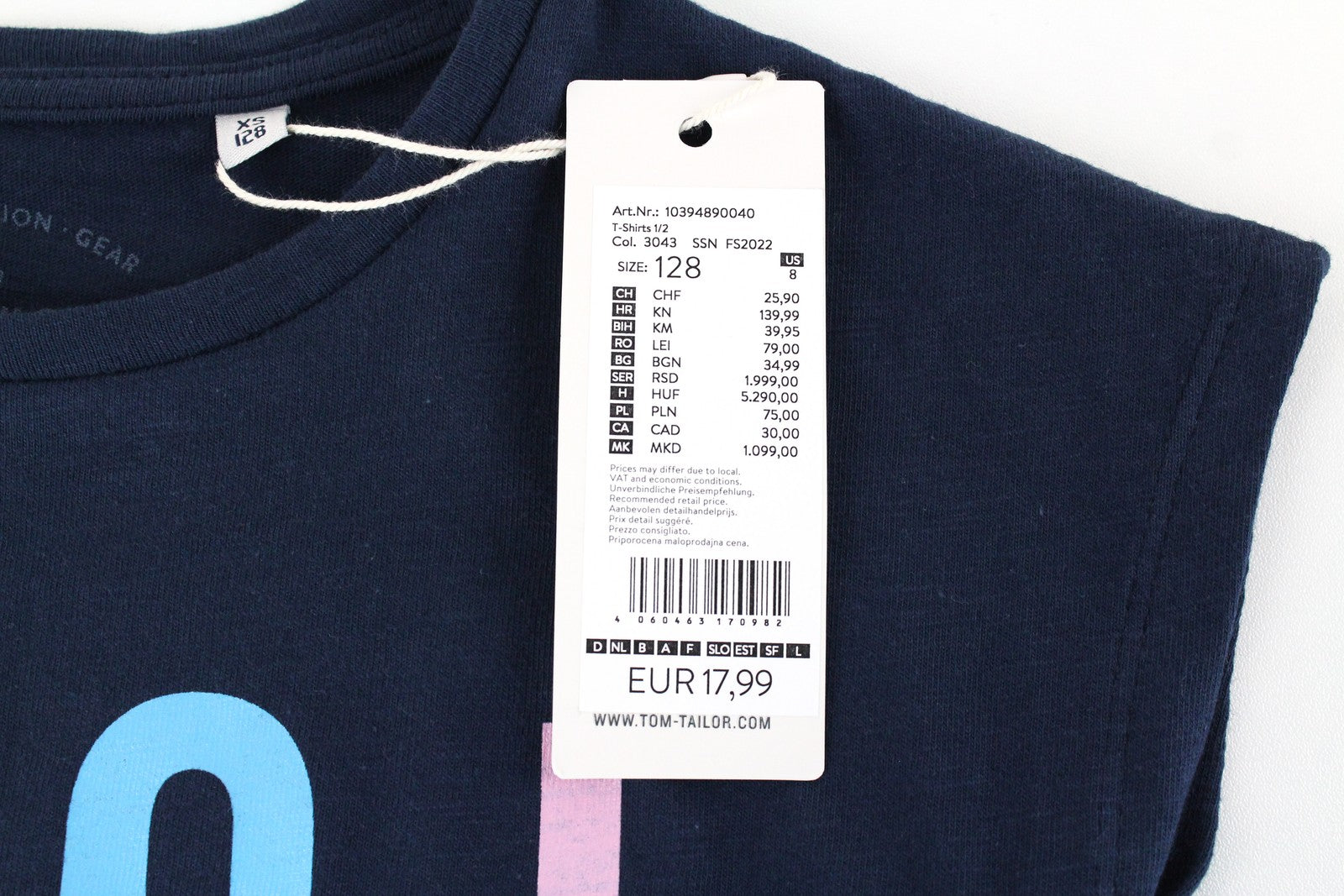 TOM TAILOR Girls T-Shirt XS Graphic Print Navy Melange Crew Neck Kids Cotton