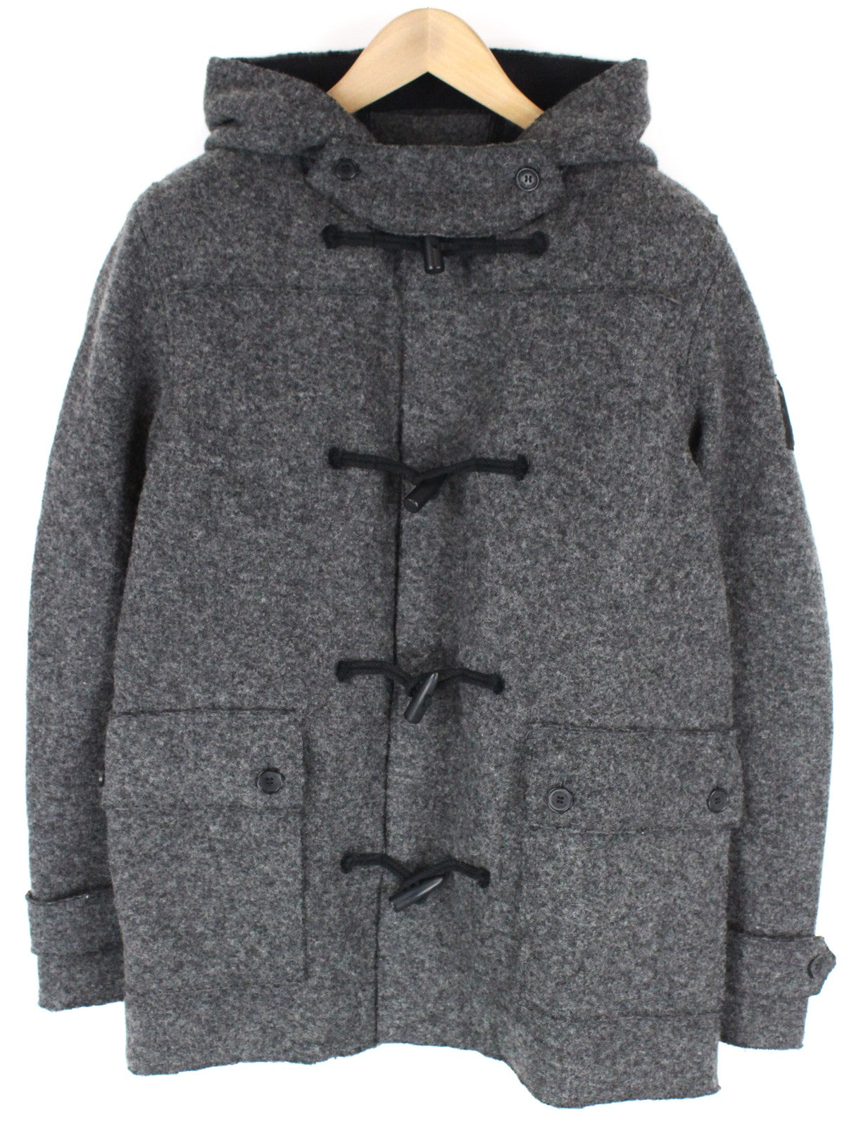 REPLAY Mens Coat L Grey Wool Blend Hooded Toggle Snaps Buttoned RRP€399
