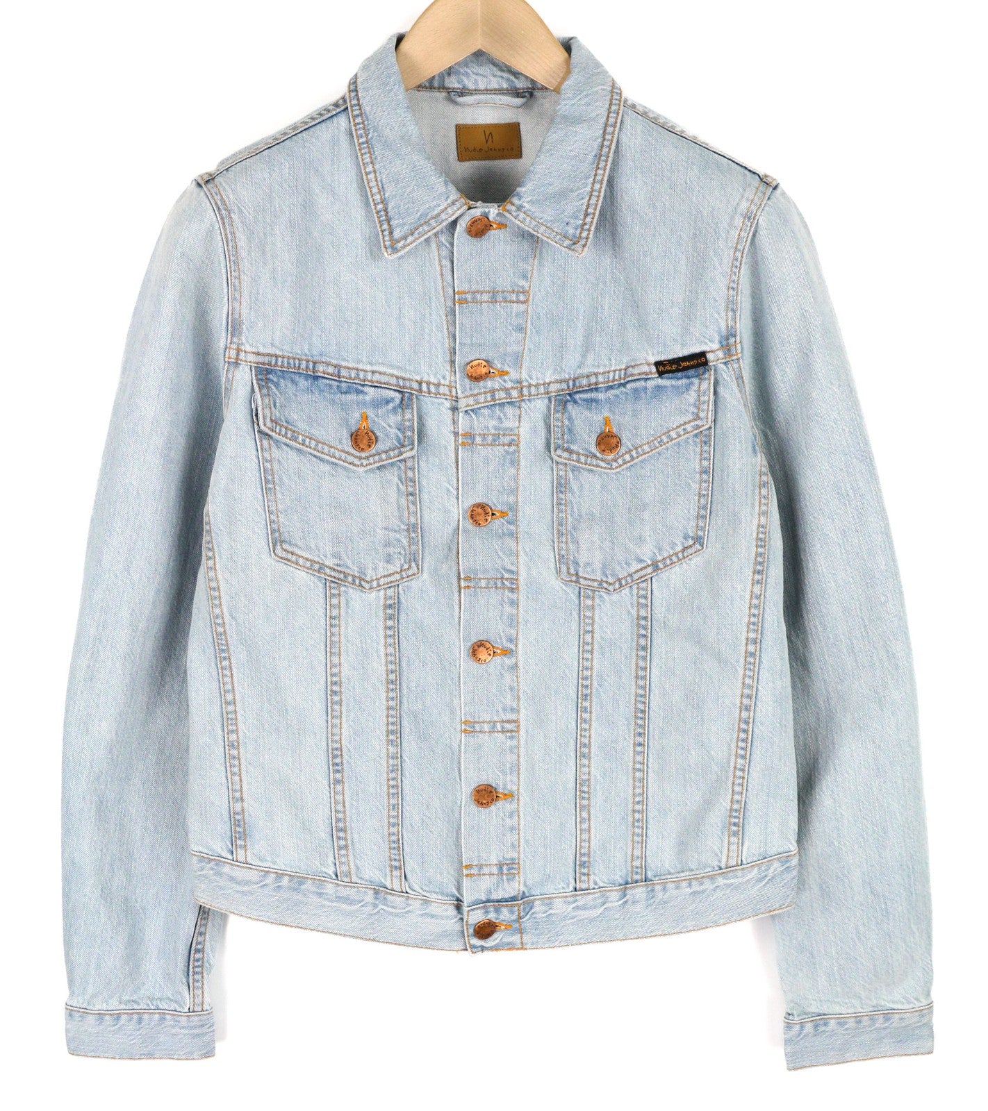 NUDIE Perry Men Jacket M Organic Saltwater Shades Buttoned Neck Denim Logo