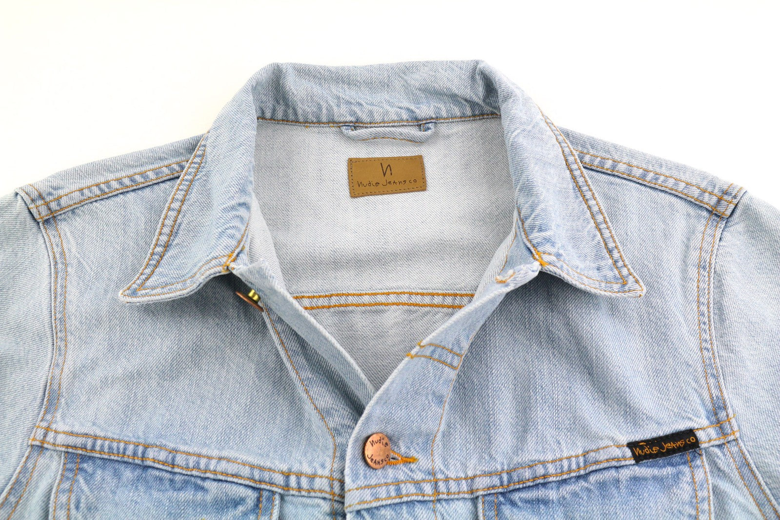 NUDIE Perry Men Jacket M Organic Saltwater Shades Buttoned Neck Denim Logo