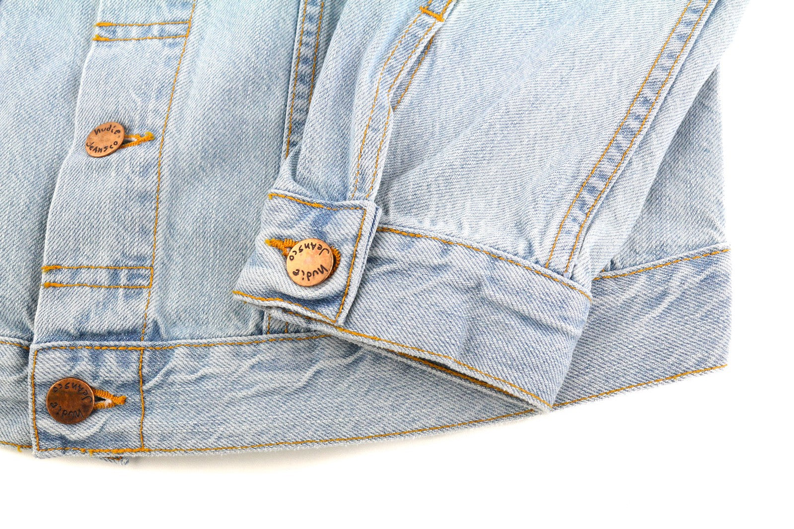 NUDIE Perry Men Jacket M Organic Saltwater Shades Buttoned Neck Denim Logo