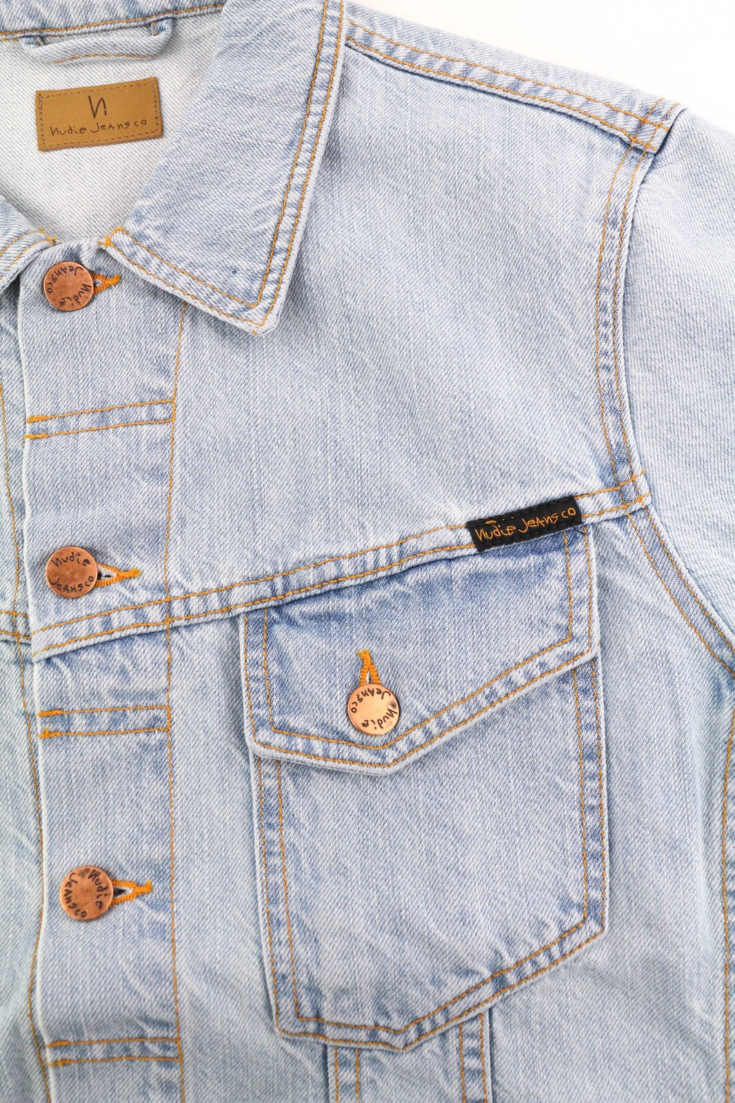 NUDIE Perry Men Jacket M Organic Saltwater Shades Buttoned Neck Denim Logo