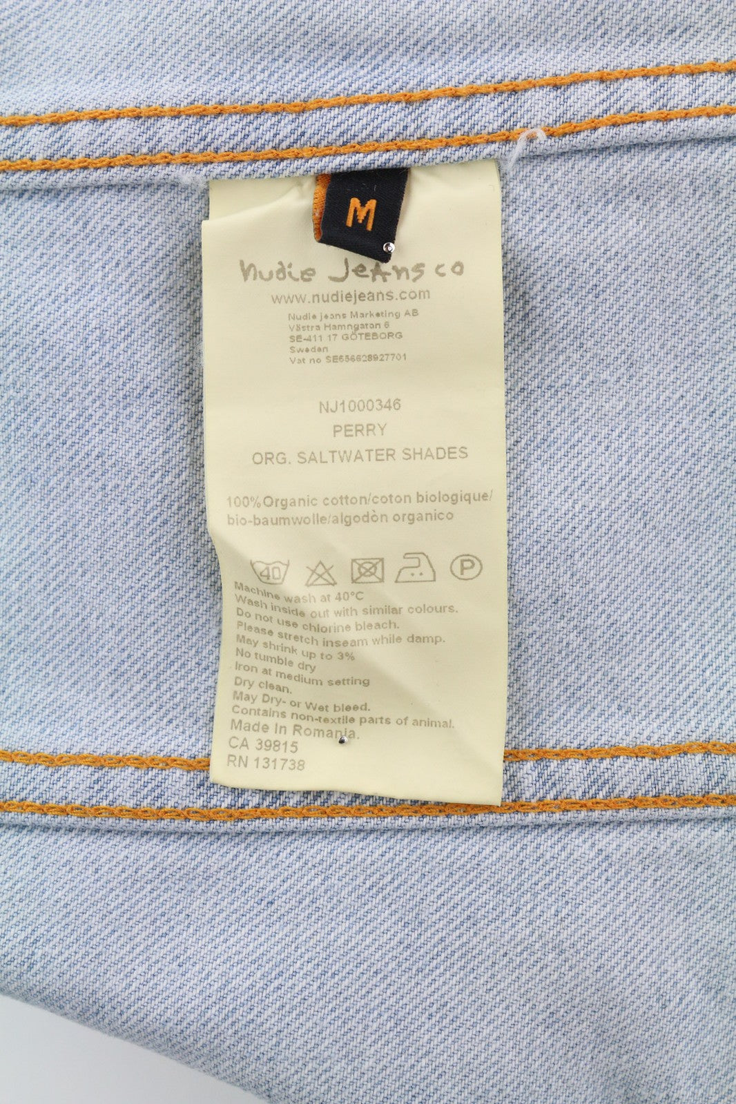 NUDIE Perry Men Jacket M Organic Saltwater Shades Buttoned Neck Denim Logo