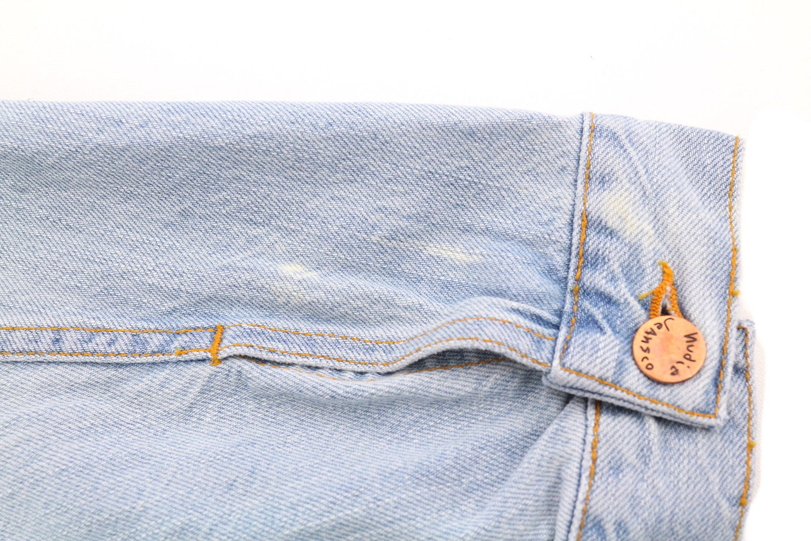 NUDIE Perry Men Jacket M Organic Saltwater Shades Buttoned Neck Denim Logo