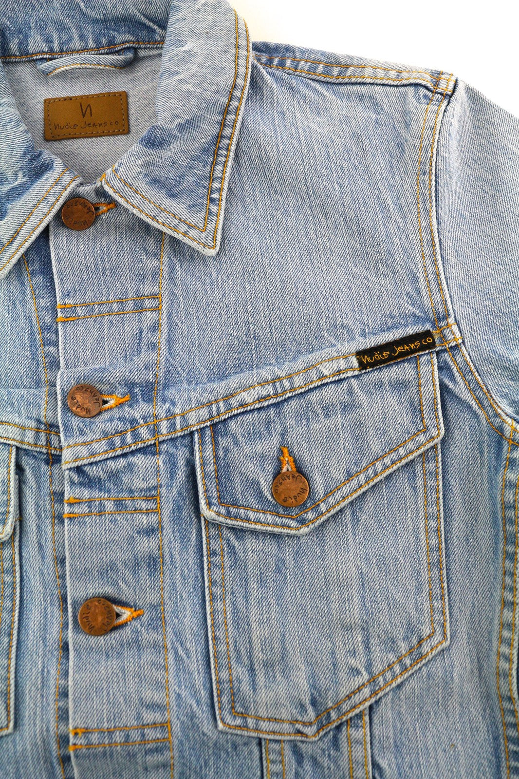 NUDIE Billy Men Jacket XS Strumming Indigo Organic Cotton Button Up Denim Blue