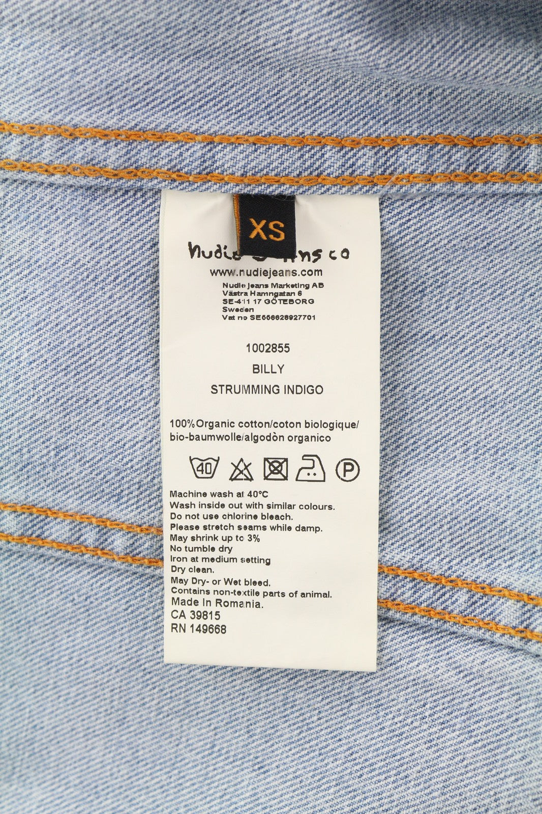 NUDIE Billy Men Jacket XS Strumming Indigo Organic Cotton Button Up Denim Blue