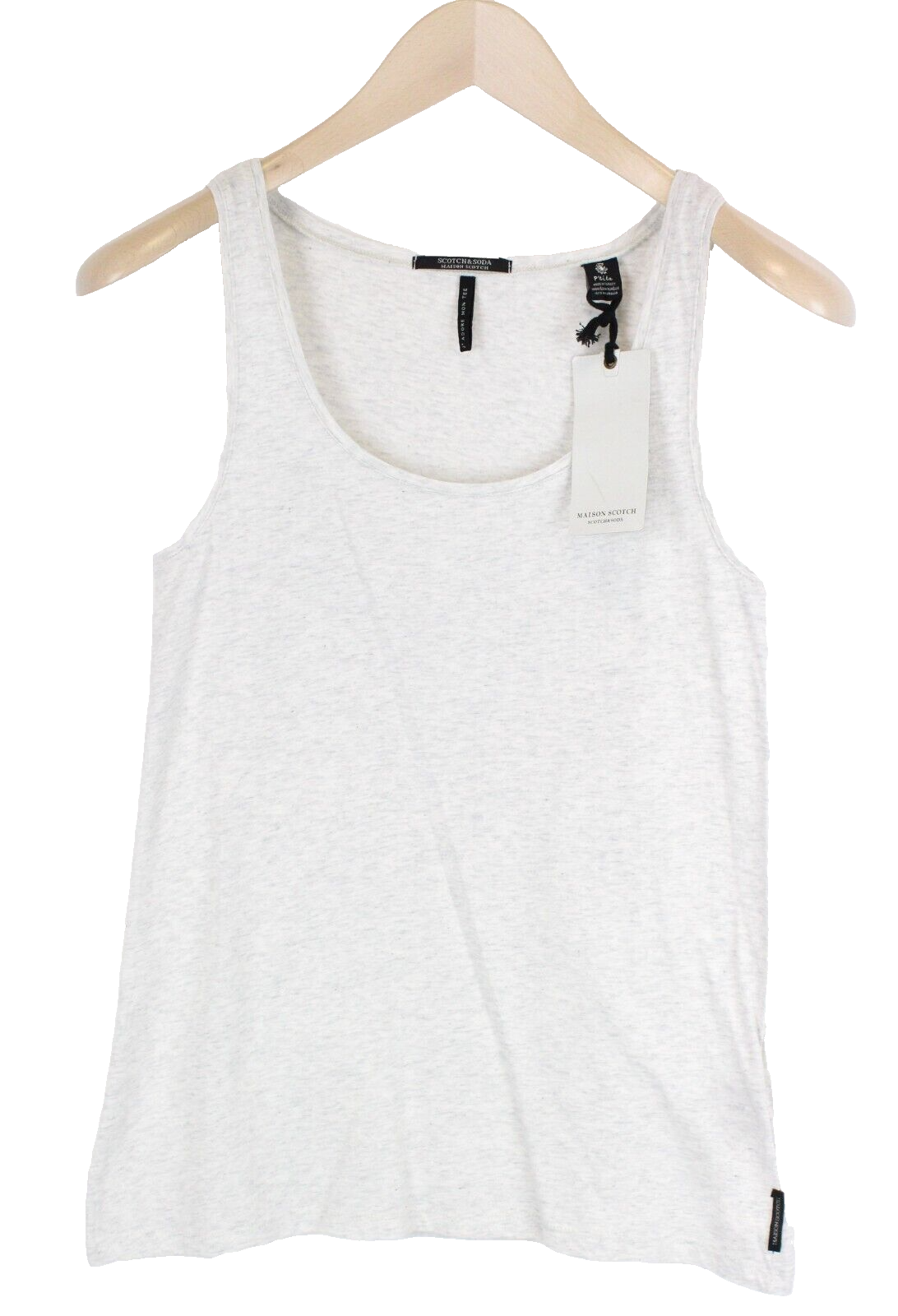 MAISON SCOTCH Women Top XS Light Grey Melange Crew Neck Petite Pure Cotton*