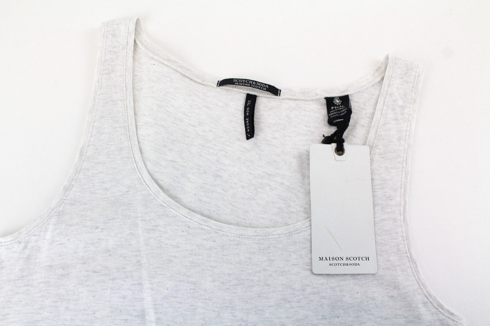 MAISON SCOTCH Women Top XS Light Grey Melange Crew Neck Petite Pure Cotton*