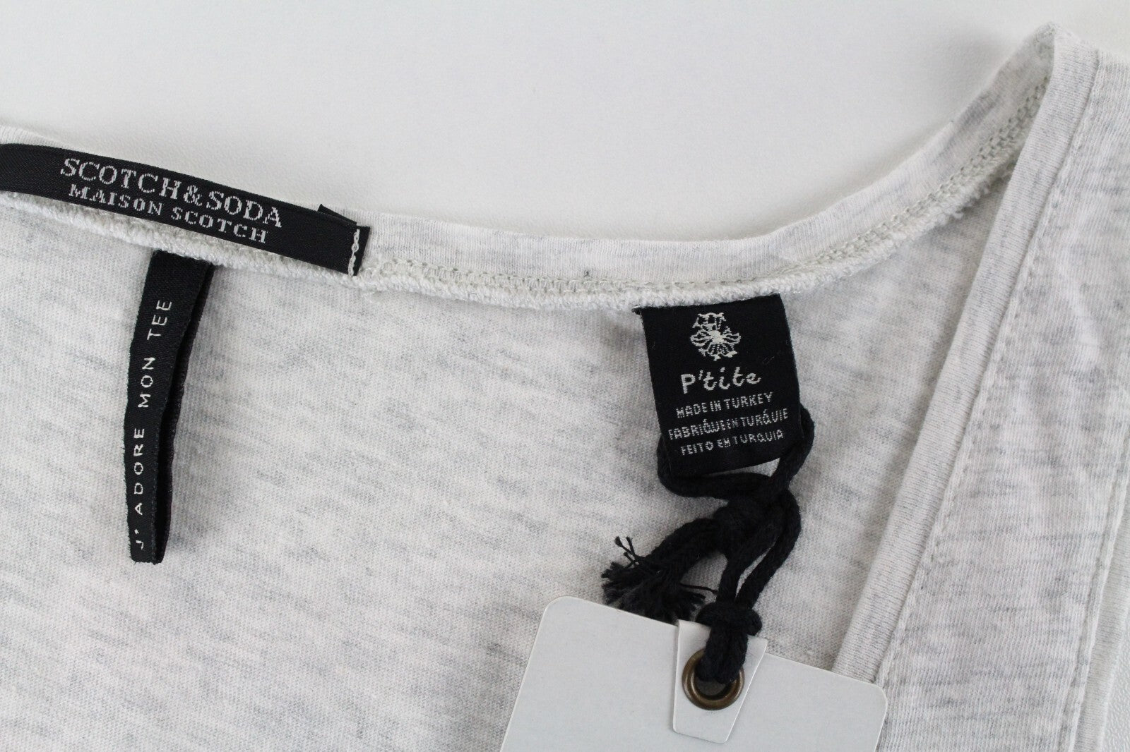 MAISON SCOTCH Women Top XS Light Grey Melange Crew Neck Petite Pure Cotton*