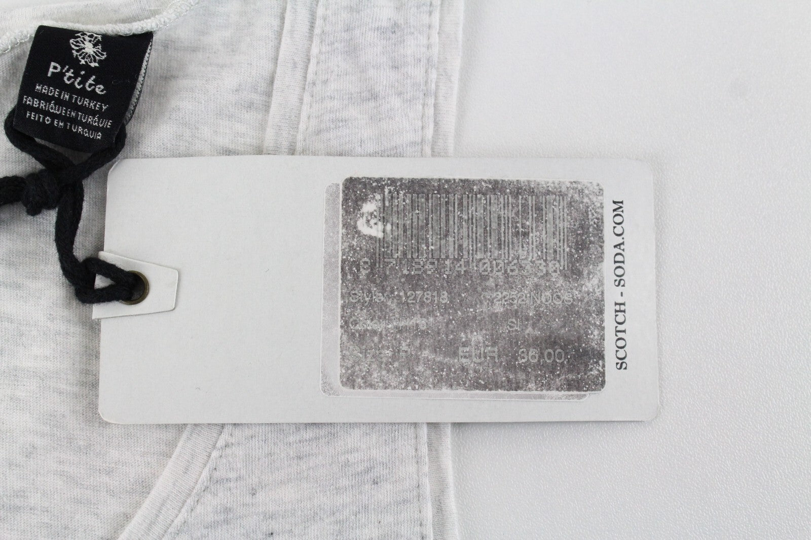 MAISON SCOTCH Women Top XS Light Grey Melange Crew Neck Petite Pure Cotton*