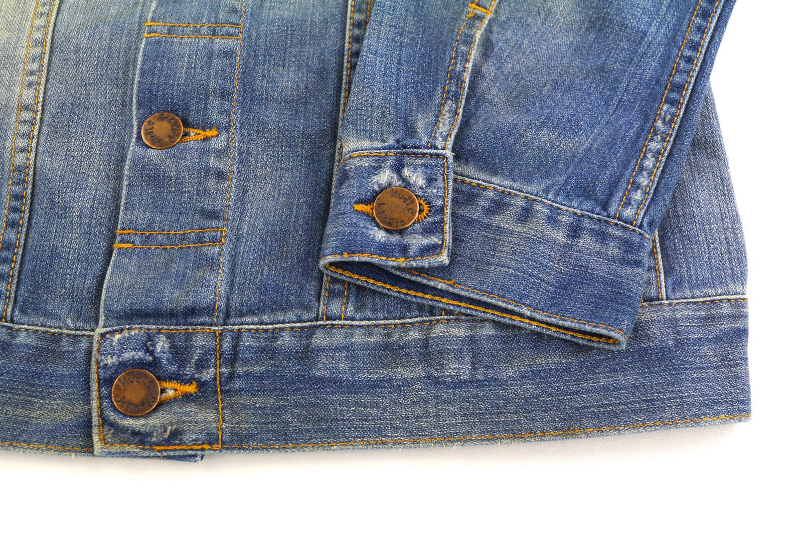 NUDIE Perry Men Jacket S Organic Bright Broken Mid Blue Washed Buttoned Denim