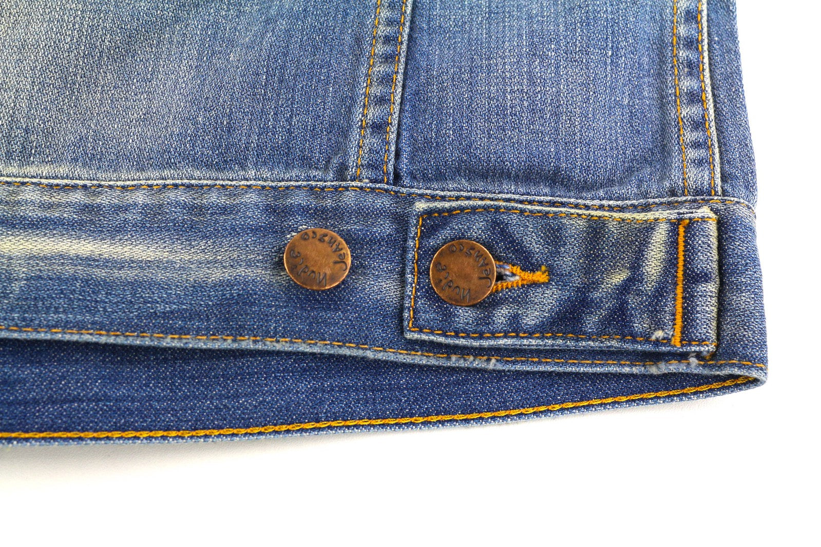 NUDIE Perry Men Jacket S Organic Bright Broken Mid Blue Washed Buttoned Denim