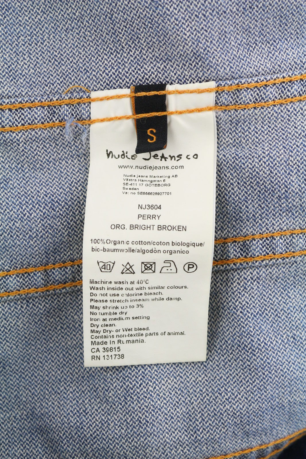 NUDIE Perry Men Jacket S Organic Bright Broken Mid Blue Washed Buttoned Denim