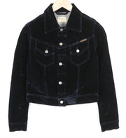 NUDIE Tove Women Jacket M Blue Velvet Neck Buttoned Dark Long Sleeve Logo