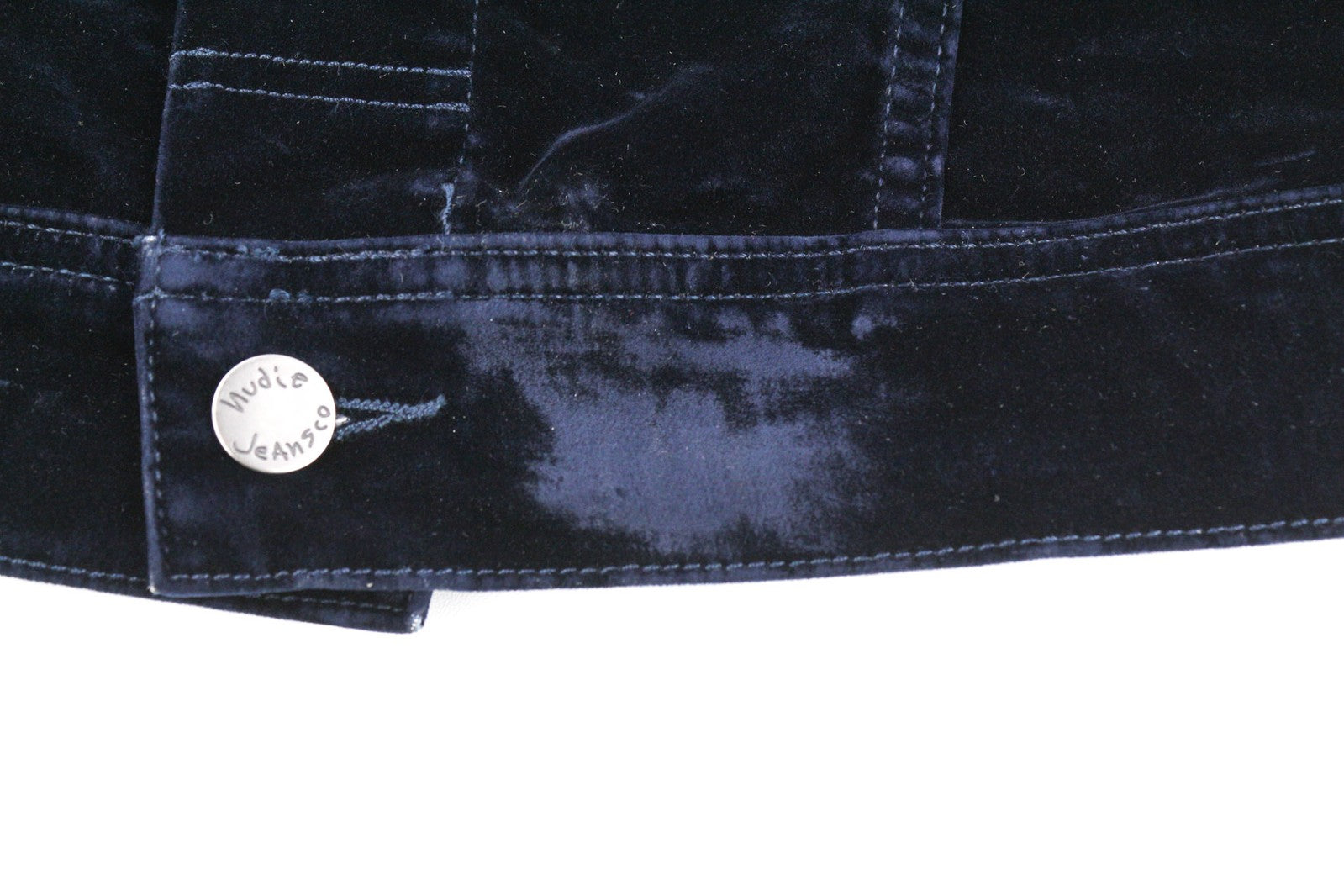 NUDIE Tove Women Jacket M Blue Velvet Neck Buttoned Dark Long Sleeve Logo