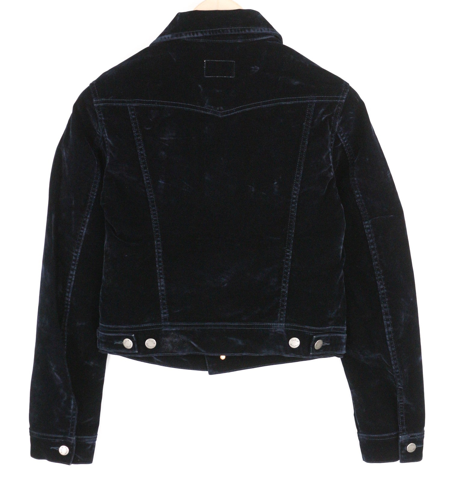 NUDIE Tove Women Jacket M Blue Velvet Neck Buttoned Dark Long Sleeve Logo