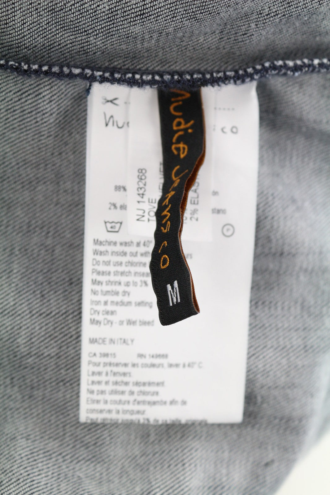 NUDIE Tove Women Jacket M Blue Velvet Neck Buttoned Dark Long Sleeve Logo