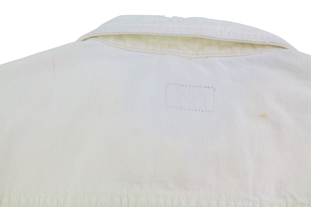 NUDIE Billy Men Jacket L Pitch White Worn Buttoned Neck Unlined Logo Light