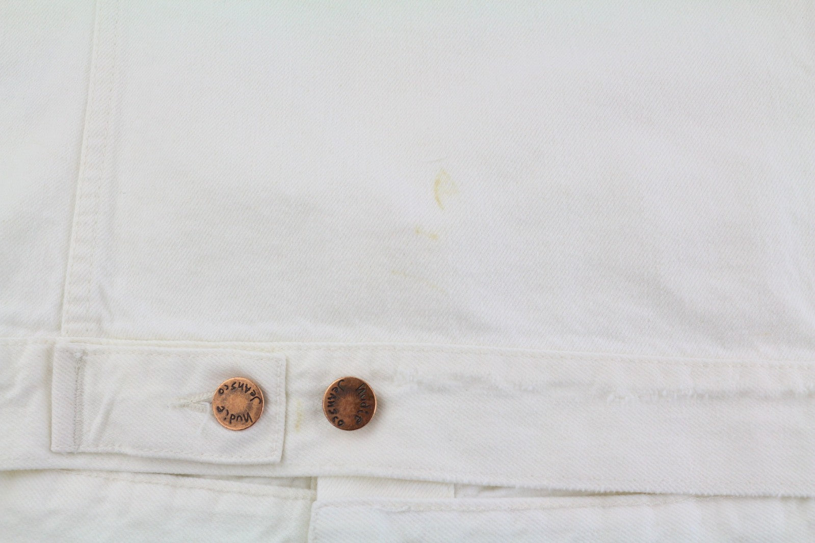 NUDIE Billy Men Jacket L Pitch White Worn Buttoned Neck Unlined Logo Light