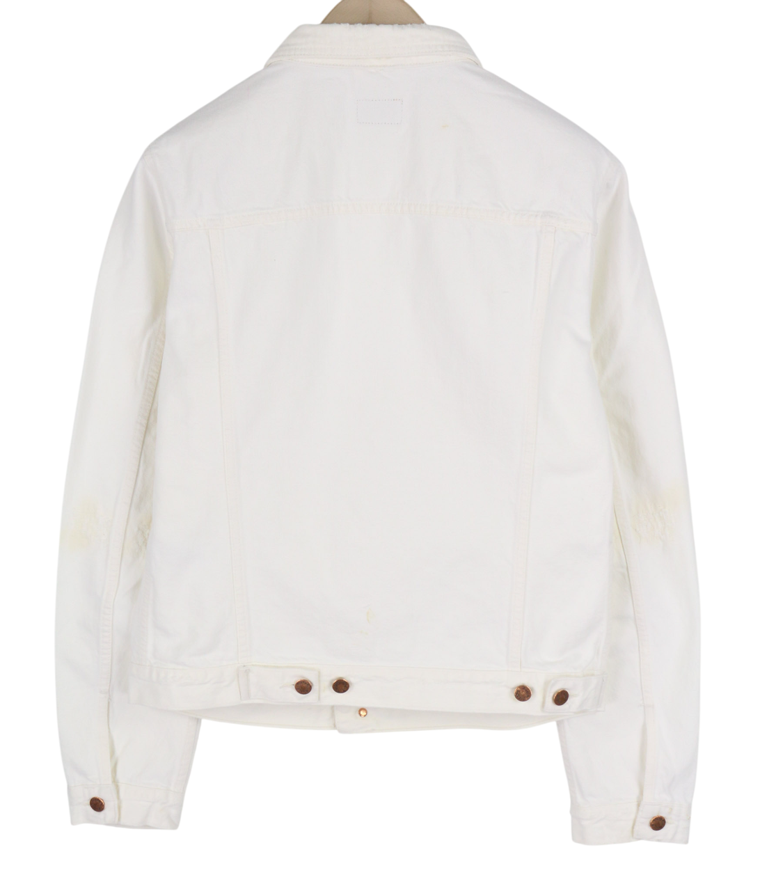 NUDIE Billy Men Jacket L Pitch White Worn Buttoned Neck Unlined Logo Light