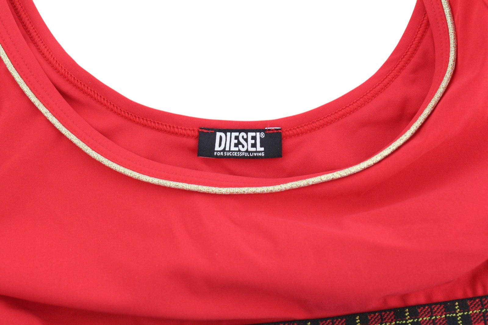 DIESEL Ufsb-Lizzys Womens Bra S Sleeveless Round Neck Front  Tartan Print Red